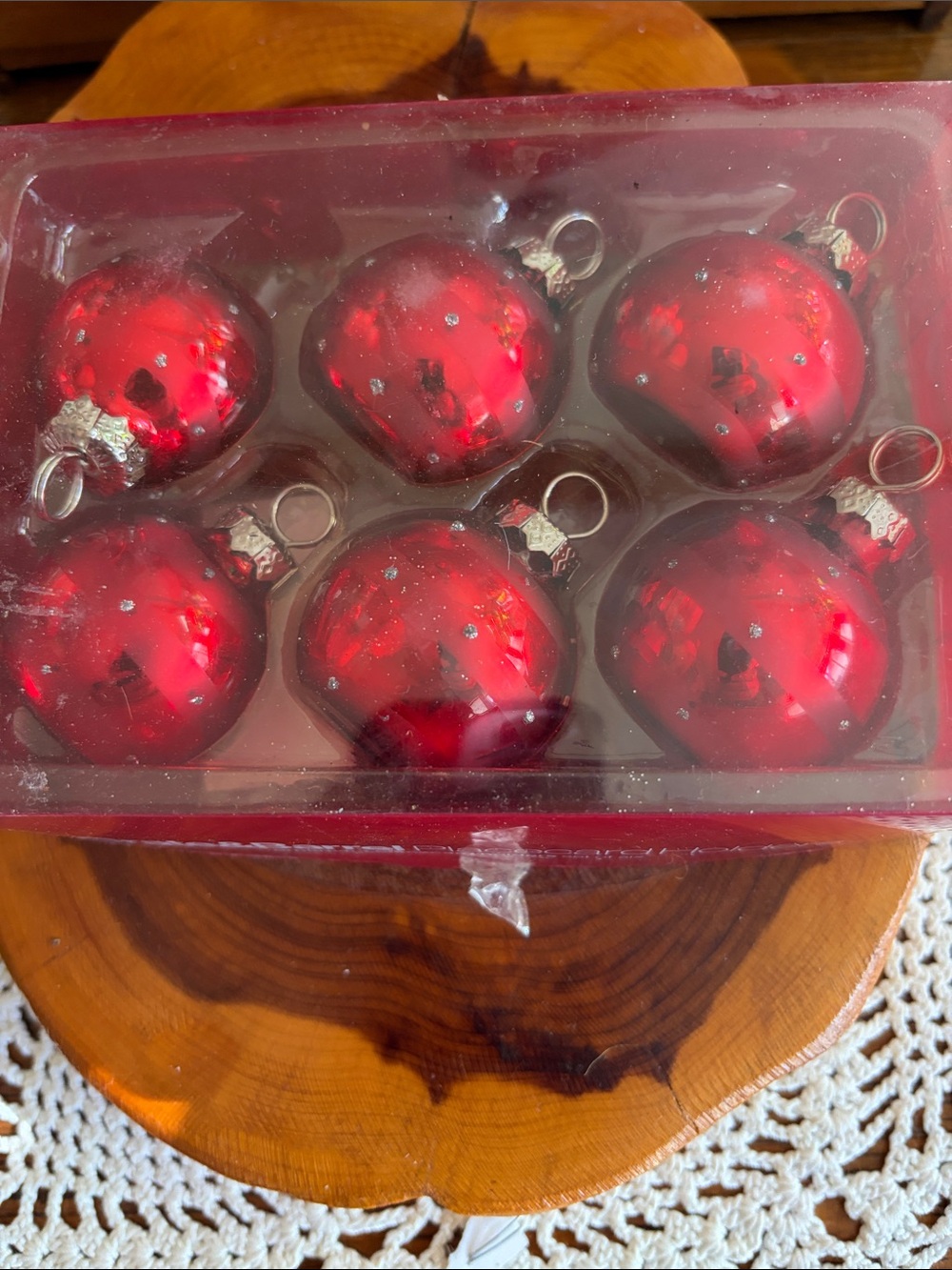 Crate&Barrel Glossy Red Glass Holiday Ornaments - Set of 6
